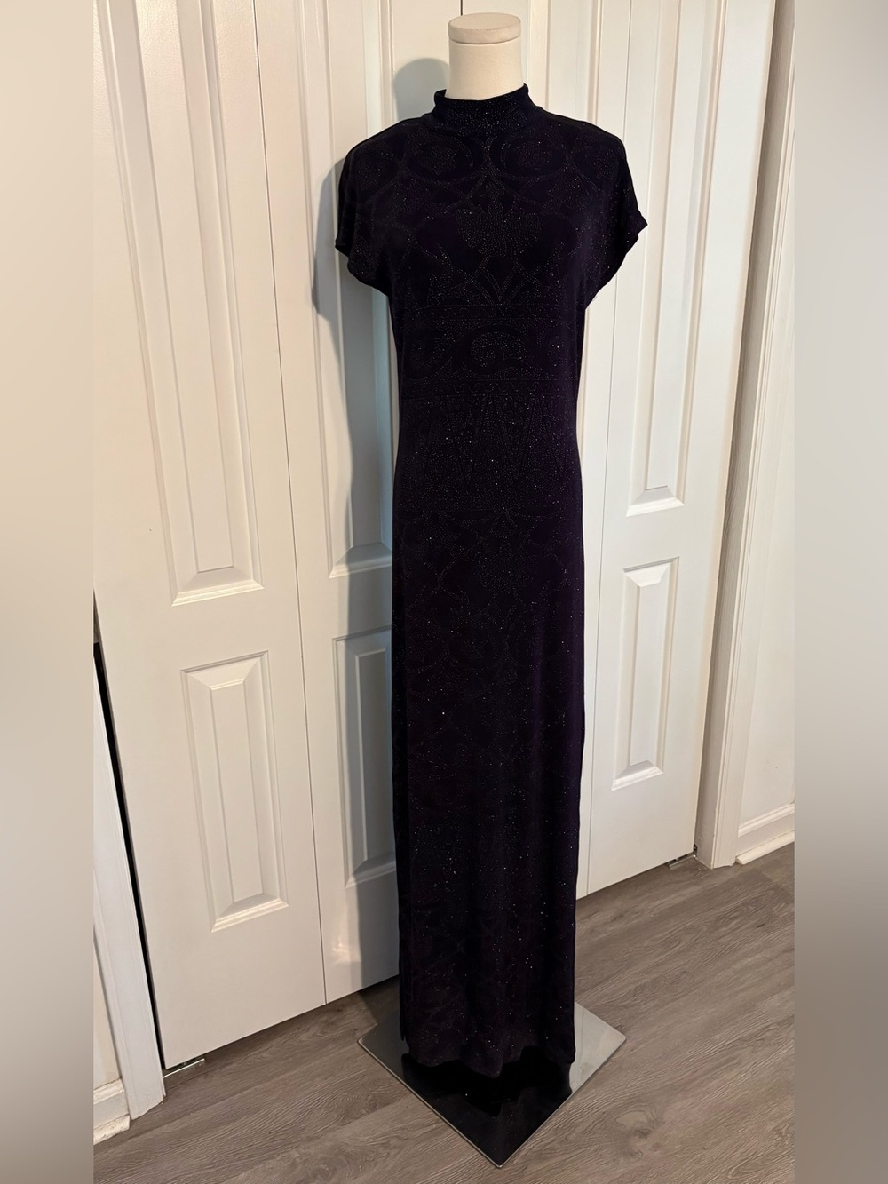 Vintage TADASHI SHOJI Sparkling Abstract Design Navy Blue Gown
